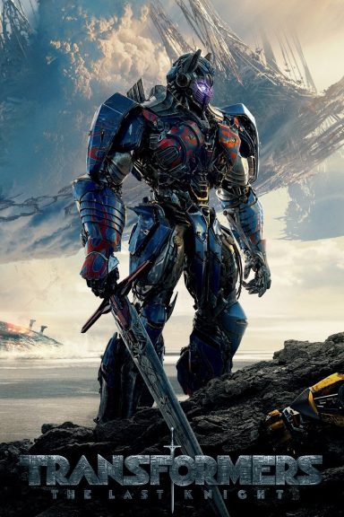 Transformers: The Last Knight Optimus Prime stands tall, wielding a sword against a dramatic landscape in Transformers: The Last Knight.